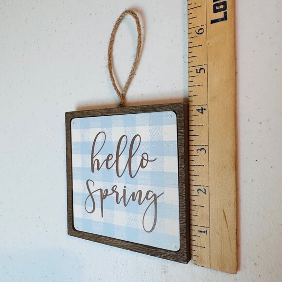 Small HELLO SPRING wood sign AND Easter Bunny Buffalo plaid spring tiered tray - Picture 6 of 16